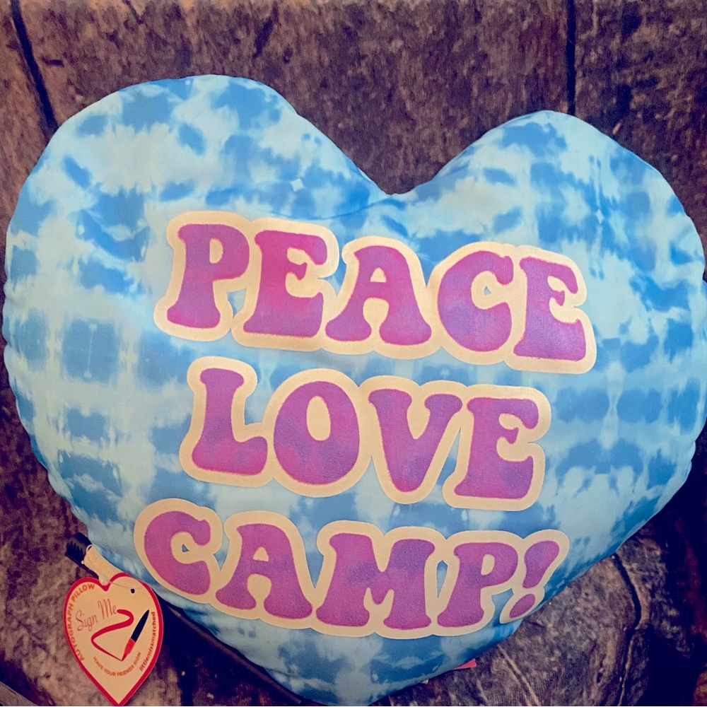 Autograph With Pen Little Miss Matched Blue/Tie Dye CAMP Heart Pillow-New!
